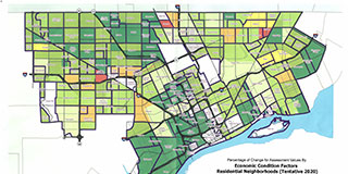 Map of Detroit's home value changes, 2019-2020